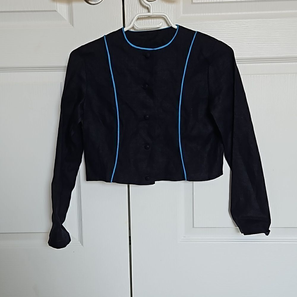 Francoise Bouthiller Girl's Linen Button Front Long Sleeves Top 14 Navy Blue